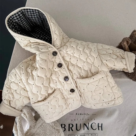 ショートコート・ジャケット・ジャンパー キッズ みずたま キルティング 裏フリース フーディ ジャケット コート アウター【mh0003029】