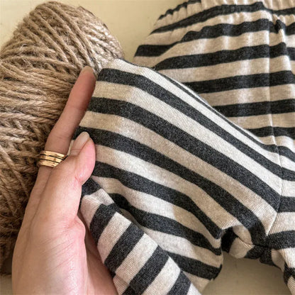 レギンスパンツ キッズパンツ ボーダー裏フリース厚手レギンスパンツ【mh0007619】