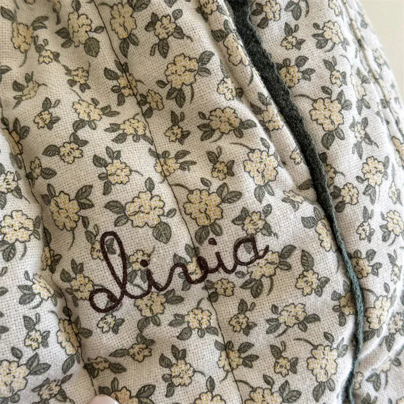 ロングパンツ・スウェットパンツ キッズパンツ フラワー花柄プリント裏フリースコーデュロイ厚手ロングパンツ 暖パン【mh0007620】