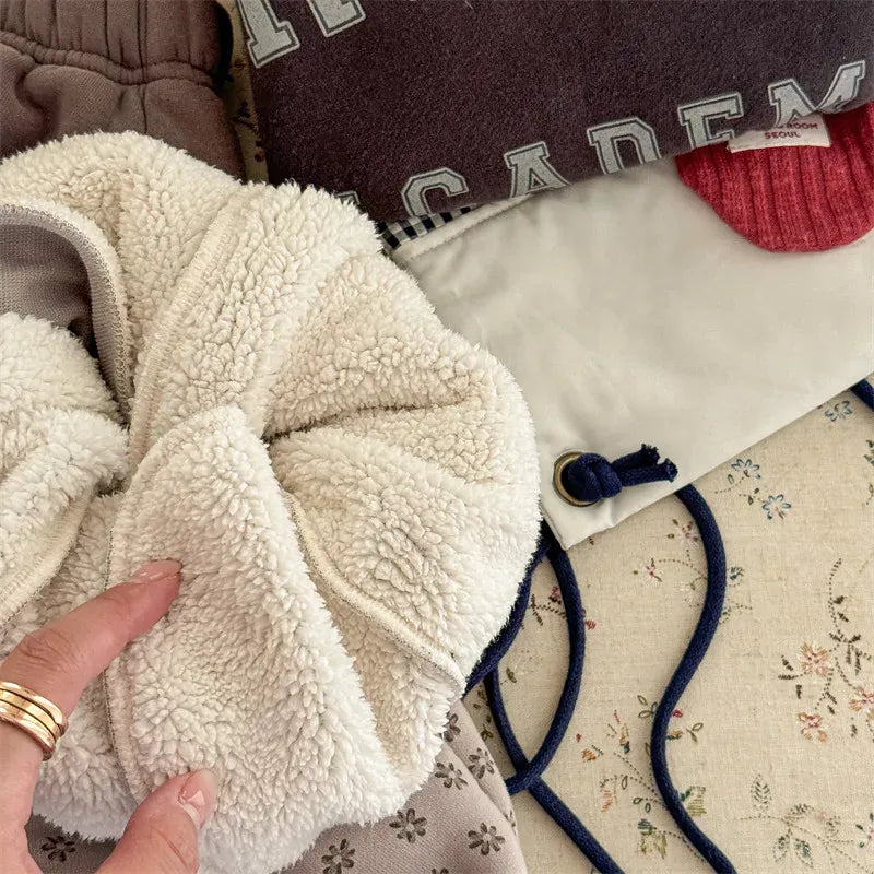 ロングパンツ・スウェットパンツ キッズパンツ 裾レースフラワープリント裏ボアフリース厚手スウェットパンツ【mh0007621】