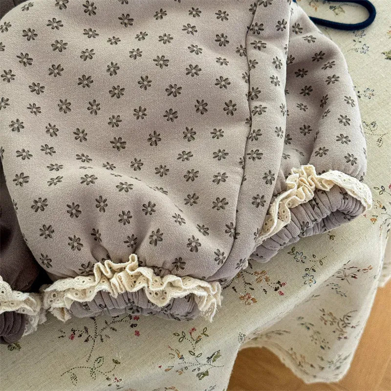 ロングパンツ・スウェットパンツ キッズパンツ 裾レースフラワープリント裏ボアフリース厚手スウェットパンツ【mh0007621】