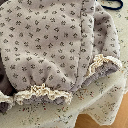 ロングパンツ・スウェットパンツ キッズパンツ 裾レースフラワープリント裏ボアフリース厚手スウェットパンツ【mh0007621】