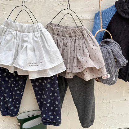 レギンスパンツ キッズパンツ ミニティアードスカートドッキング裏ボアフリースレギンスパンツ スカッツ【mh0007622】