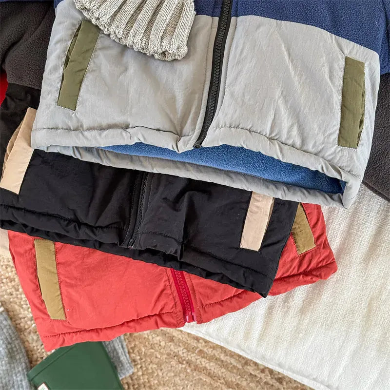 ショートコート・ジャケット・ジャンパー キッズアウター パッチワークボアフリースフーディジップアップブルゾンジャケット【mh0007664】