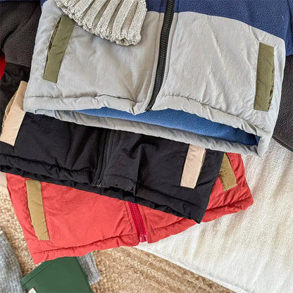 ショートコート・ジャケット・ジャンパー キッズアウター パッチワークボアフリースフーディジップアップブルゾンジャケット【mh0007664】