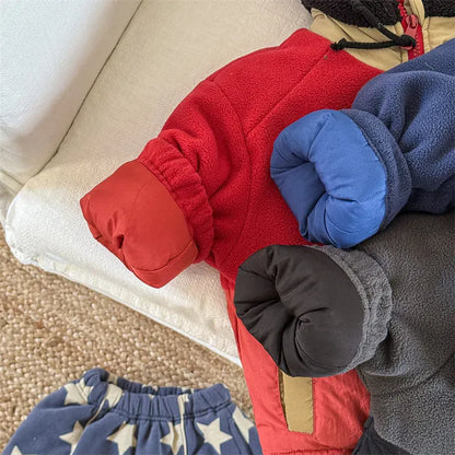 ショートコート・ジャケット・ジャンパー キッズアウター パッチワークボアフリースフーディジップアップブルゾンジャケット【mh0007664】