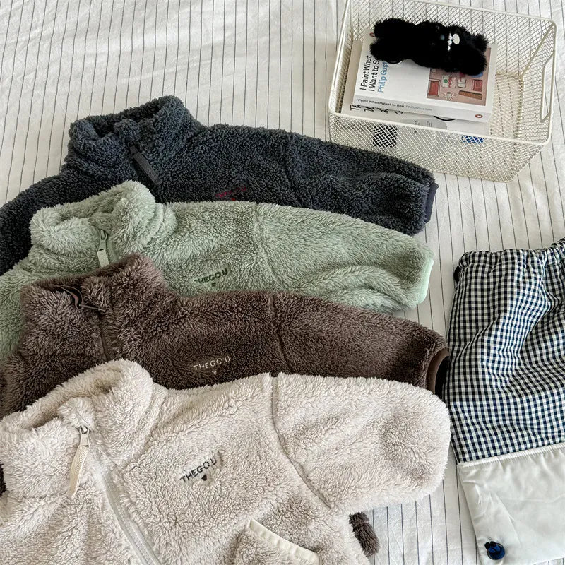 ショートコート・ジャケット・ジャンパー キッズアウター ボアフリースくすみカラージップアップジャケット【mh0007674】