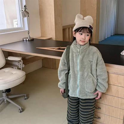 ショートコート・ジャケット・ジャンパー キッズアウター ボアフリースくすみカラージップアップジャケット【mh0007674】