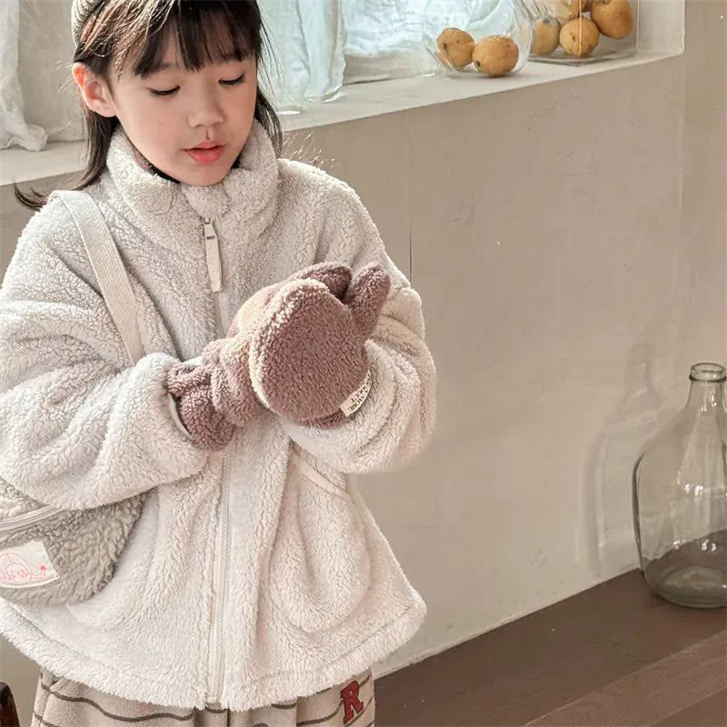 ショートコート・ジャケット・ジャンパー キッズアウター ボアフリースくすみカラージップアップジャケット【mh0007674】