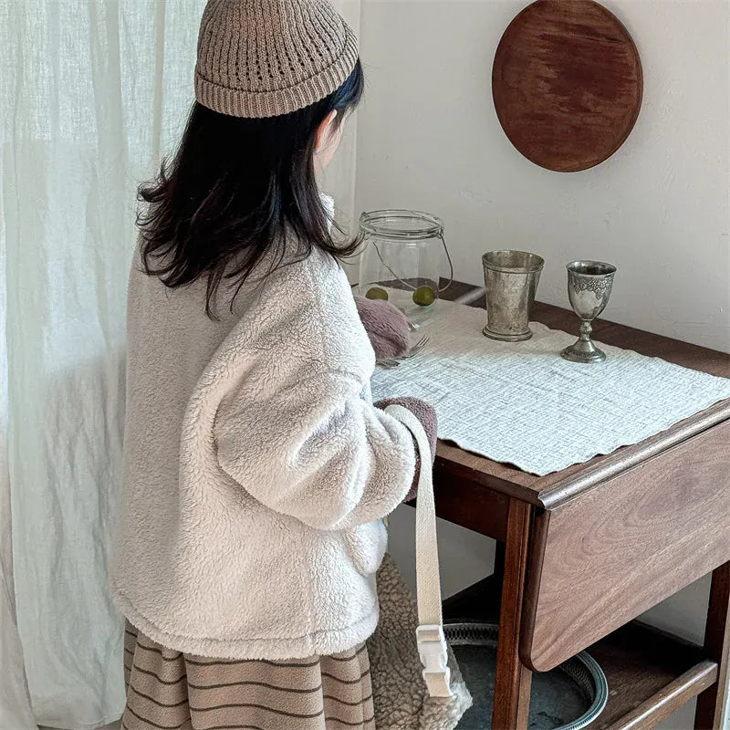 ショートコート・ジャケット・ジャンパー キッズアウター ボアフリースくすみカラージップアップジャケット【mh0007674】