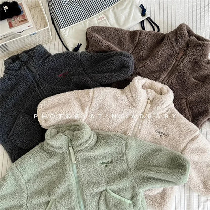 ショートコート・ジャケット・ジャンパー キッズアウター ボアフリースくすみカラージップアップジャケット【mh0007674】