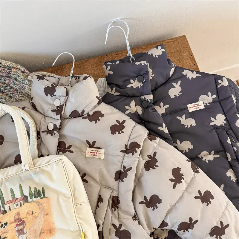 ショートコート・ジャケット・ジャンパー キッズアウター うさぎバニープリント中綿ダウンジャケットコート【mh0007776】