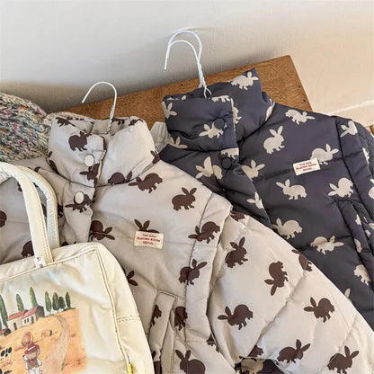 ショートコート・ジャケット・ジャンパー キッズアウター うさぎバニープリント中綿ダウンジャケットコート【mh0007776】