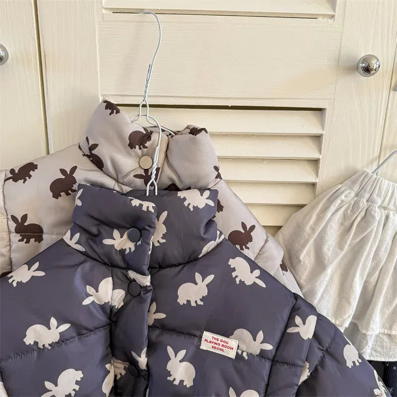 ショートコート・ジャケット・ジャンパー キッズアウター うさぎバニープリント中綿ダウンジャケットコート【mh0007776】