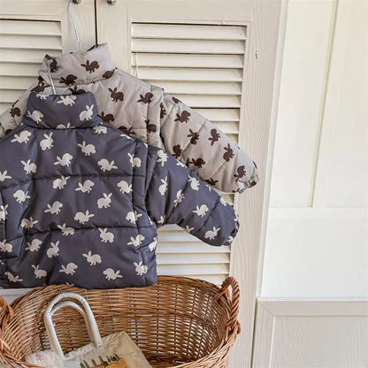 ショートコート・ジャケット・ジャンパー キッズアウター うさぎバニープリント中綿ダウンジャケットコート【mh0007776】