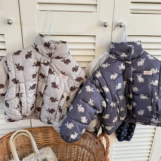 ショートコート・ジャケット・ジャンパー キッズアウター うさぎバニープリント中綿ダウンジャケットコート【mh0007776】