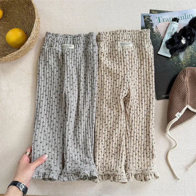 レギンスパンツ キッズパンツ フラワー小花柄プリント裏フリースレギンスパンツ【mh0007892】