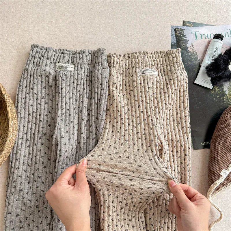 レギンスパンツ キッズパンツ フラワー小花柄プリント裏フリースレギンスパンツ【mh0007892】