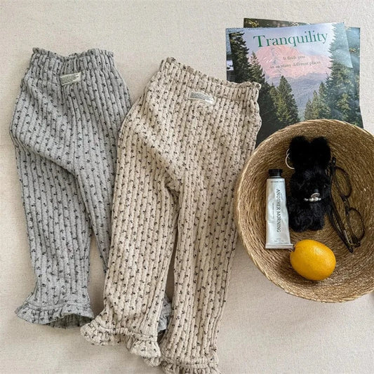 レギンスパンツ キッズパンツ フラワー小花柄プリント裏フリースレギンスパンツ【mh0007892】