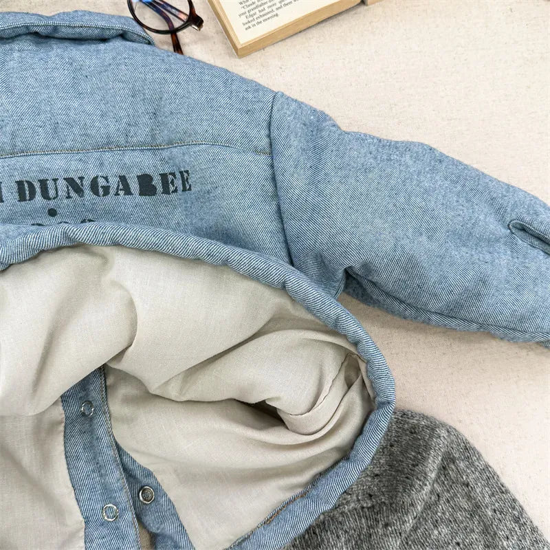 ショートコート・ジャケット・ジャンパー キッズアウター デニム/チェックレターロゴプリントパデッド襟付きジャケットコート【mh0007927】