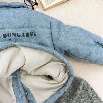 ショートコート・ジャケット・ジャンパー キッズアウター デニム/チェックレターロゴプリントパデッド襟付きジャケットコート【mh0007927】