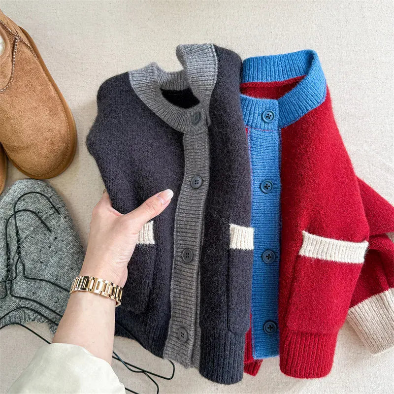 カーディガン・パーカー キッズカーディガン パッチワークカラフルニットカーディガンジャケット【mh0007929】