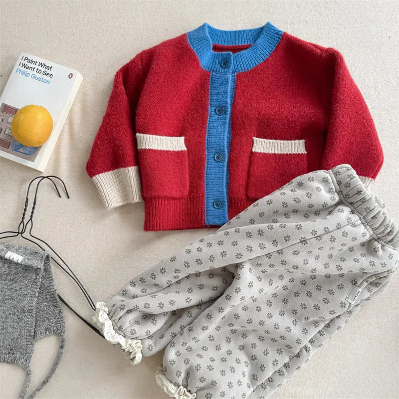 カーディガン・パーカー キッズカーディガン パッチワークカラフルニットカーディガンジャケット【mh0007929】