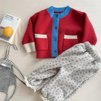 カーディガン・パーカー キッズカーディガン パッチワークカラフルニットカーディガンジャケット【mh0007929】