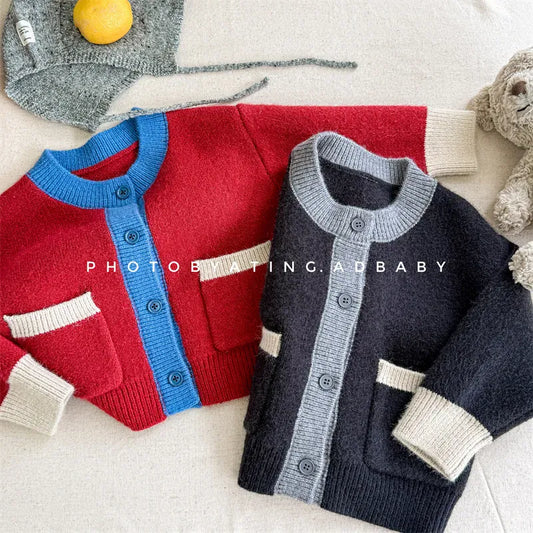 カーディガン・パーカー キッズカーディガン パッチワークカラフルニットカーディガンジャケット【mh0007929】