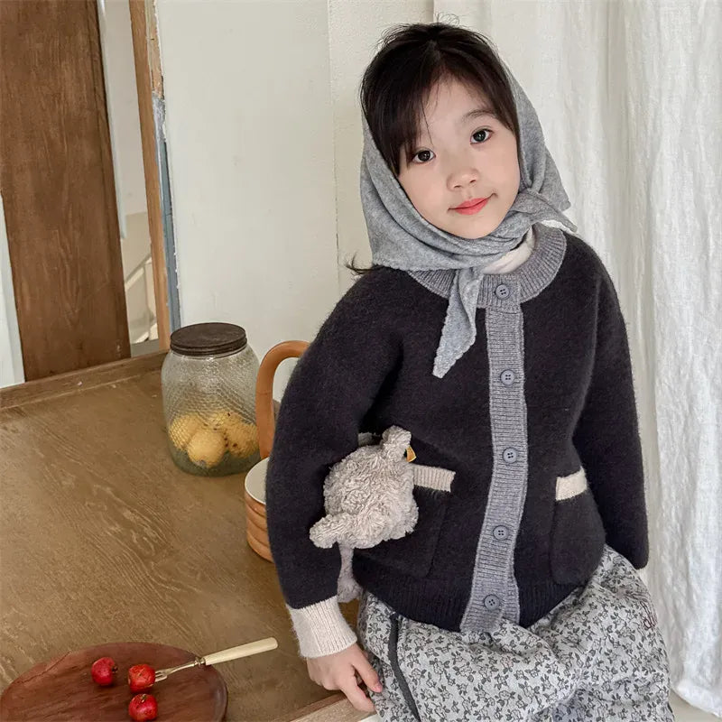 カーディガン・パーカー キッズカーディガン パッチワークカラフルニットカーディガンジャケット【mh0007929】