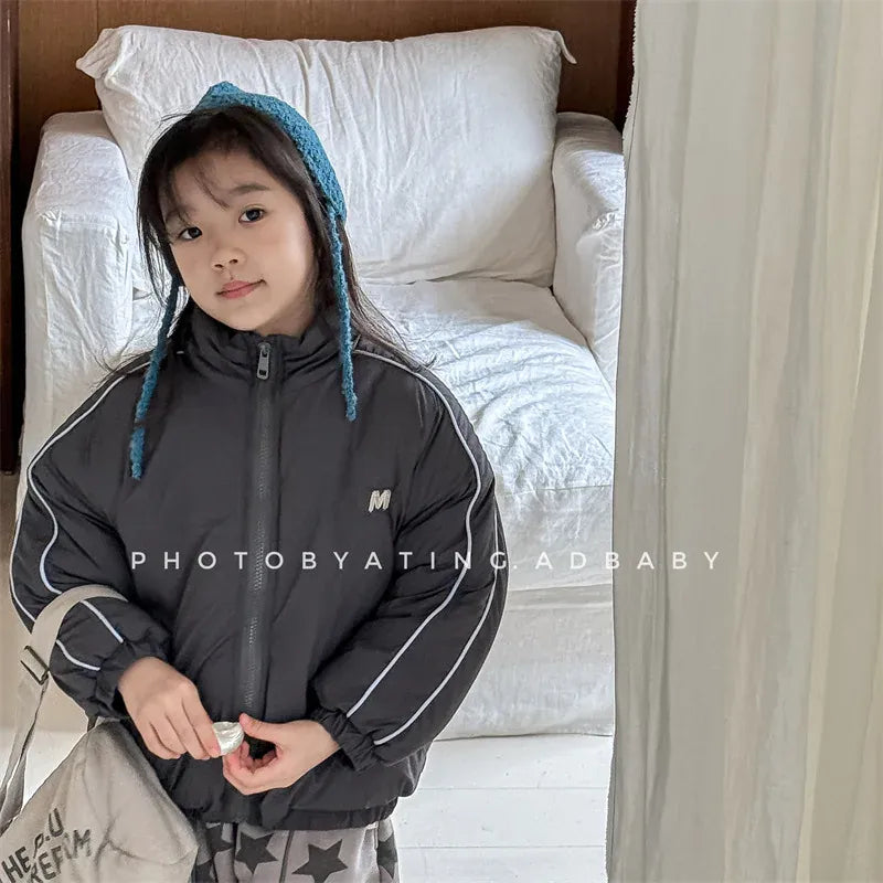 ショートコート・ジャケット・ジャンパー キッズアウター チェック/無地裏着ワンポイントライン入りパデッドブルゾンジャケット【mh0007930】