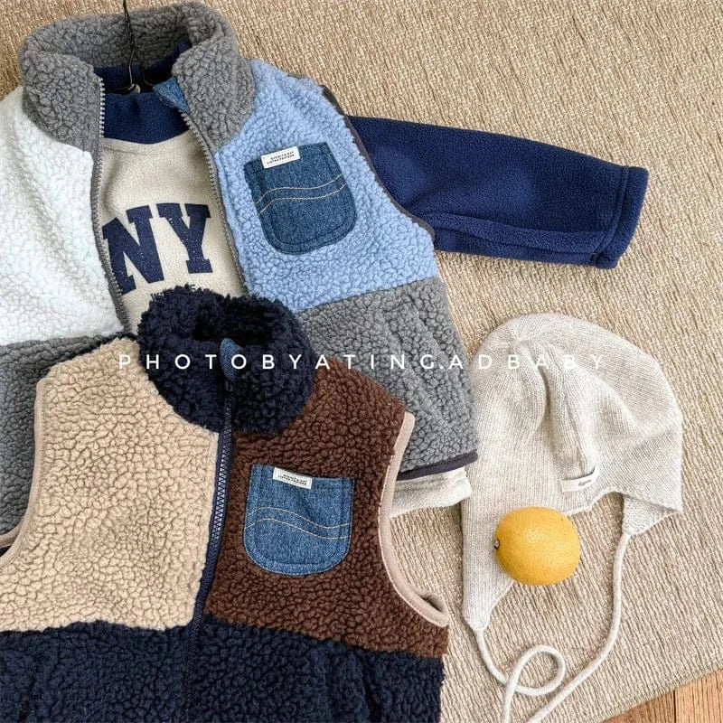 ベスト キッズベスト ボアフリースパッチワークジップアップアウターベスト【mh0007931】