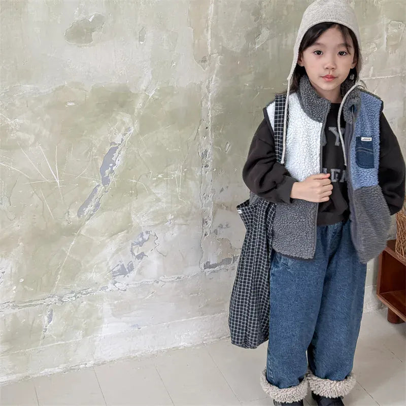 ベスト キッズベスト ボアフリースパッチワークジップアップアウターベスト【mh0007931】