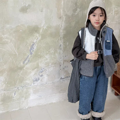 ベスト キッズベスト ボアフリースパッチワークジップアップアウターベスト【mh0007931】