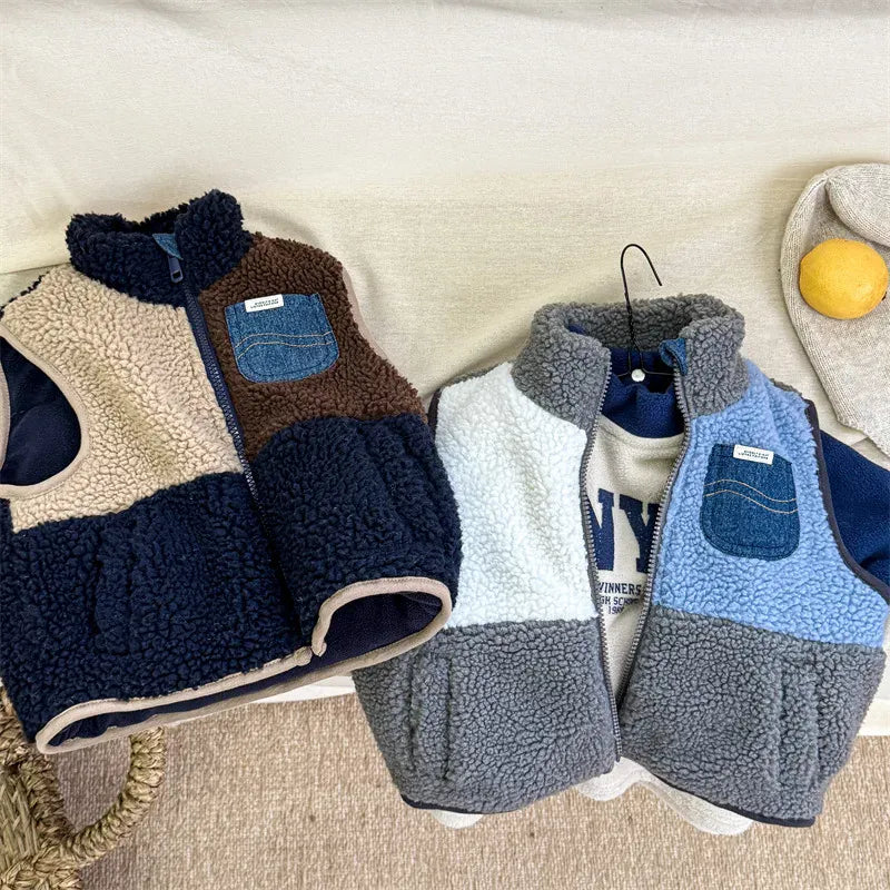 ベスト キッズベスト ボアフリースパッチワークジップアップアウターベスト【mh0007931】