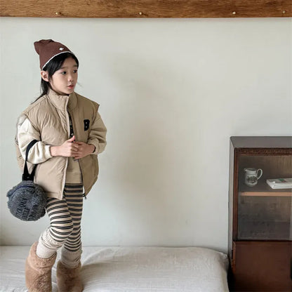 レギンスパンツ キッズパンツ リブレッグウォーマードッキングボーダー裏フリースレギンスパンツ【mh0007946】