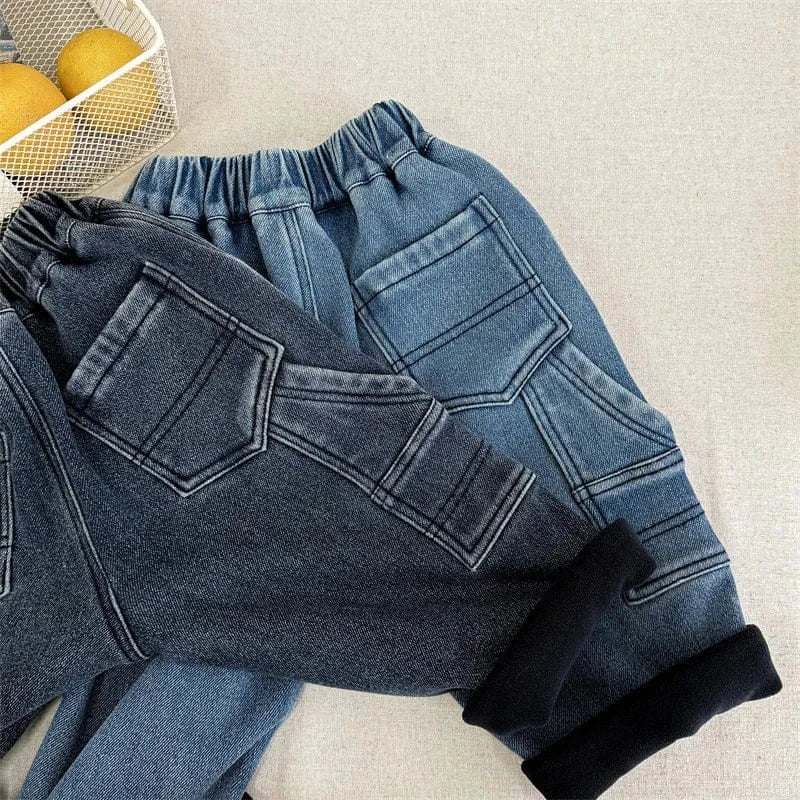 デニムパンツ キッズパンツ 象エレファント刺繍裏フリースデニムパンツジーンズ【mh0007959】