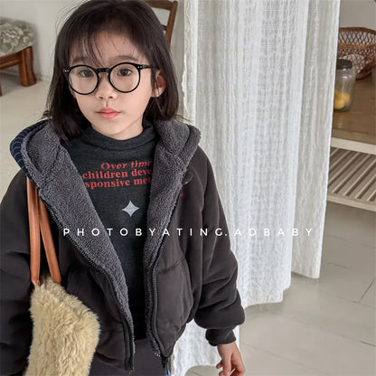 ショートコート・ジャケット・ジャンパー キッズアウター ボーダーフーディパデッドブルゾンジャケット【mh0007962】