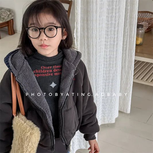 ショートコート・ジャケット・ジャンパー キッズアウター ボーダーフーディパデッドブルゾンジャケット【mh0007962】