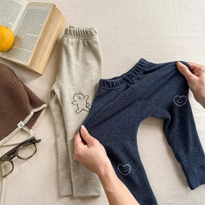 レギンスパンツ キッズパンツ ベアくま/ハートプリント裏フリースレギンスパンツ【mh0007963】