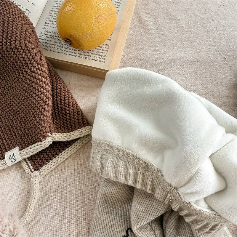 レギンスパンツ キッズパンツ ベアくま/ハートプリント裏フリースレギンスパンツ【mh0007963】