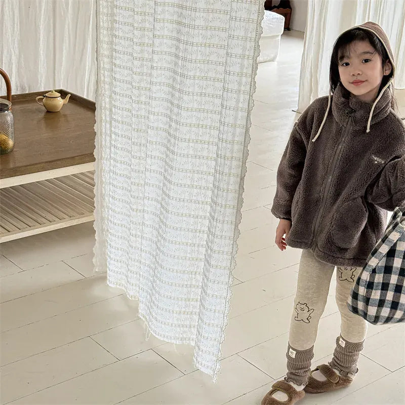 レギンスパンツ キッズパンツ ベアくま/ハートプリント裏フリースレギンスパンツ【mh0007963】