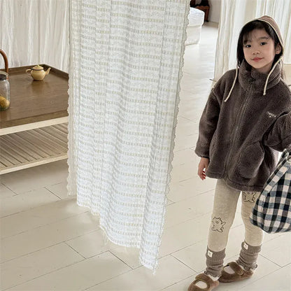 レギンスパンツ キッズパンツ ベアくま/ハートプリント裏フリースレギンスパンツ【mh0007963】