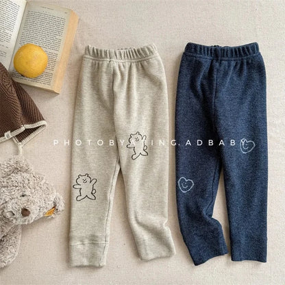 レギンスパンツ キッズパンツ ベアくま/ハートプリント裏フリースレギンスパンツ【mh0007963】