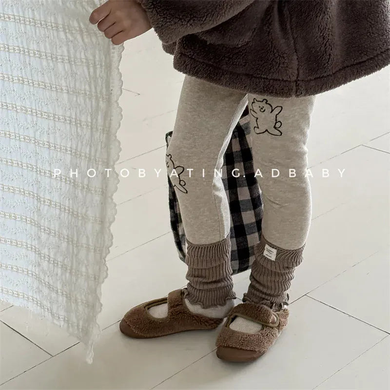 レギンスパンツ キッズパンツ ベアくま/ハートプリント裏フリースレギンスパンツ【mh0007963】