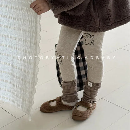 レギンスパンツ キッズパンツ ベアくま/ハートプリント裏フリースレギンスパンツ【mh0007963】