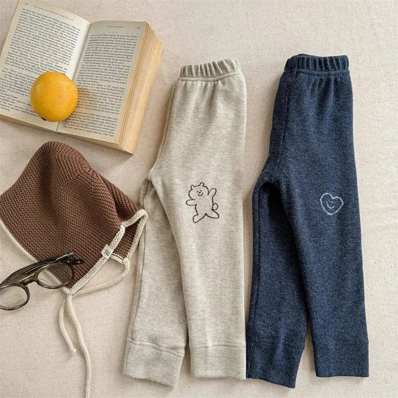 レギンスパンツ キッズパンツ ベアくま/ハートプリント裏フリースレギンスパンツ【mh0007963】