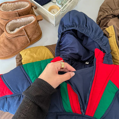 ショートコート・ジャケット・ジャンパー キッズアウター パッチワークフーディハーフジップパデッドパーカージャケット【mh0008071】