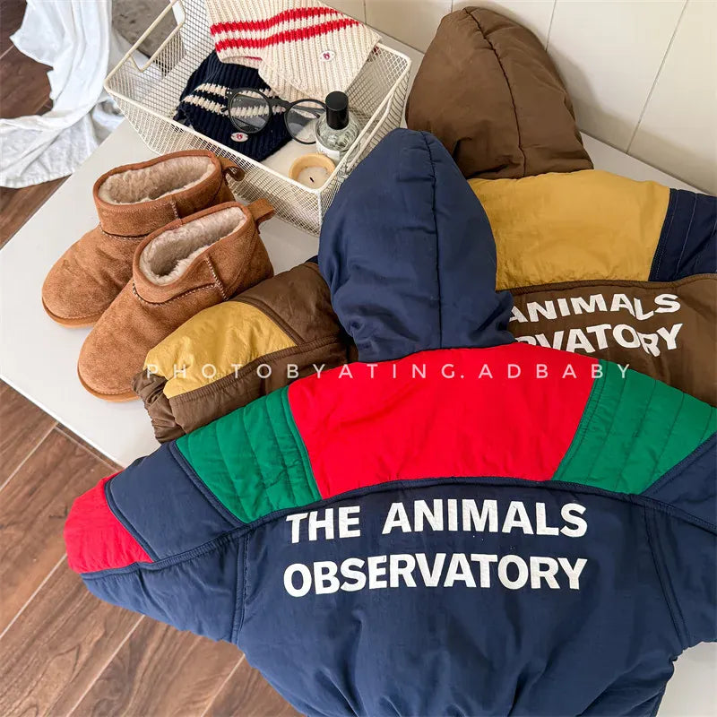 ショートコート・ジャケット・ジャンパー キッズアウター パッチワークフーディハーフジップパデッドパーカージャケット【mh0008071】