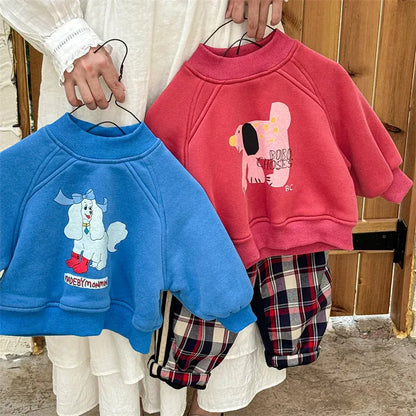 トレーナー・フーディ キッズトップス ドッグ犬プリント裏フリース長袖スウェットトレーナー【mh0008073】